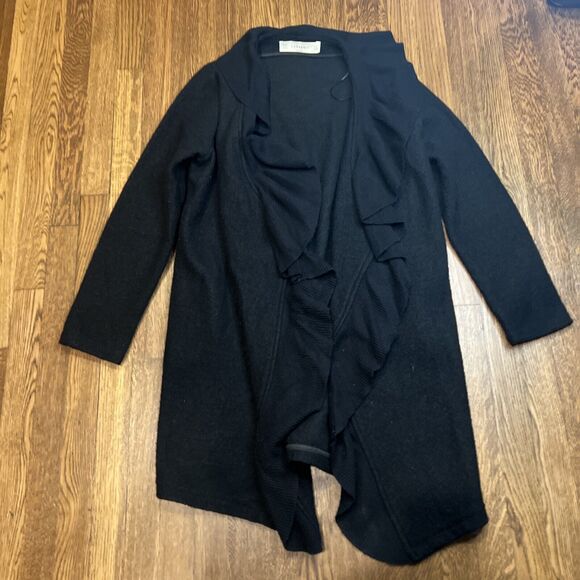 Zara ZaraKnit Black Boiled Wool Open Front Sweater Jacket Size L Large $130 - Picture 5 of 11
